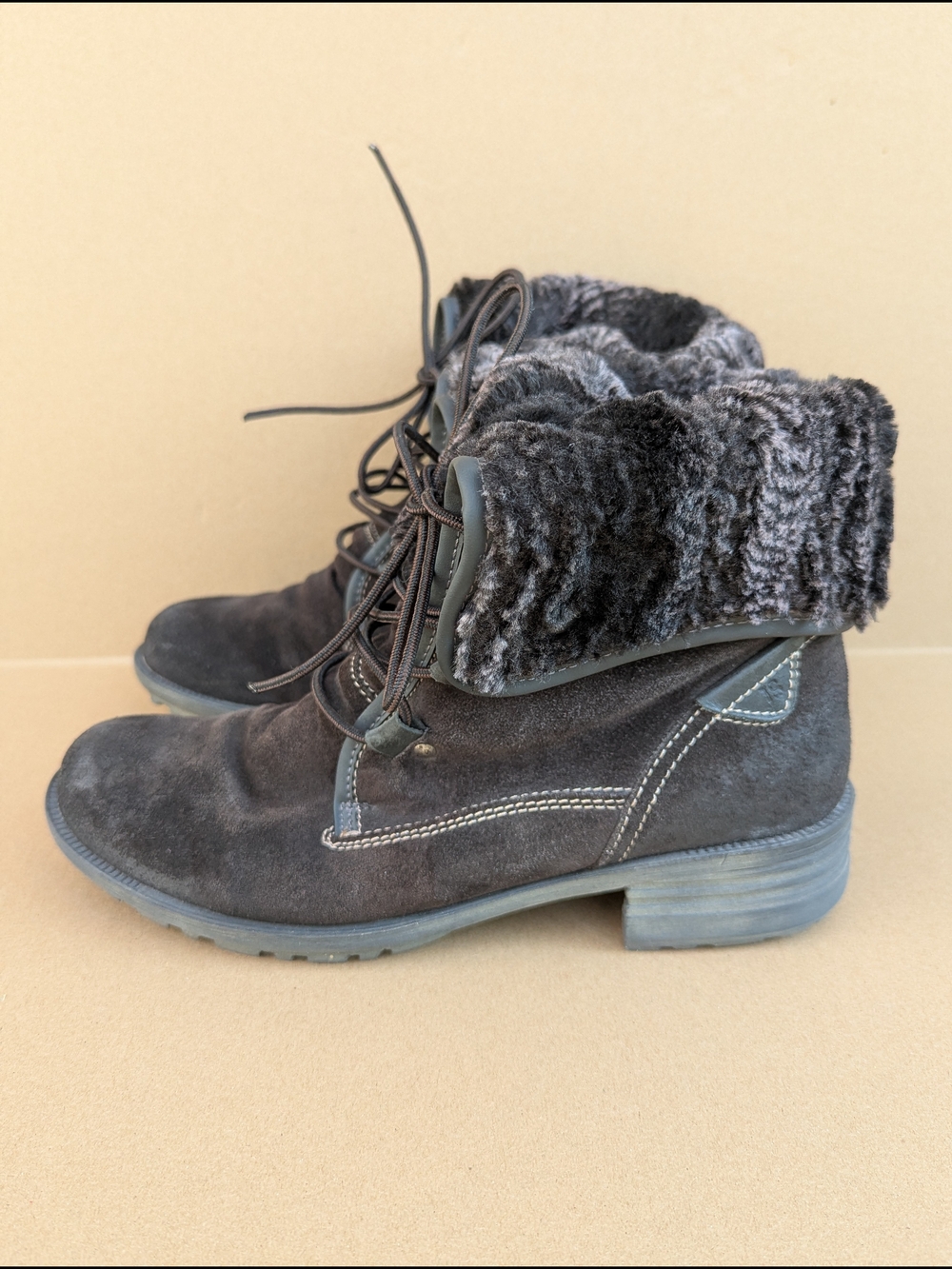 Josef Seibel Sandra 04 Combat Boots Fur Lined Suede EU 40 US 9 Women's Brown